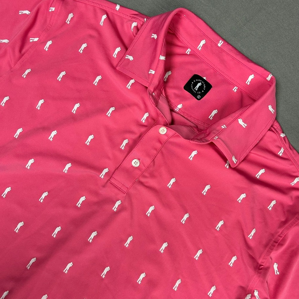 U Suck at Golf Polo Shirt Performance Golf Print Mens XL Pink